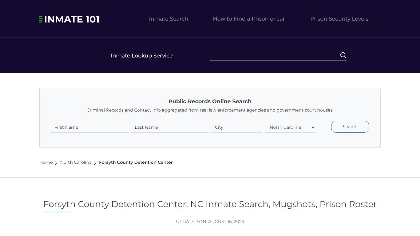 Forsyth County Detention Center, NC Inmate Search, Mugshots, Prison ...