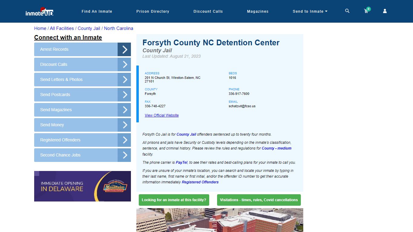 Forsyth County NC Detention Center - Inmate Locator - Winston-Salem, NC