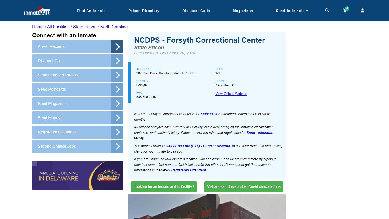NCDPS - Forsyth Correctional Center & Inmate Search | Visitation ...